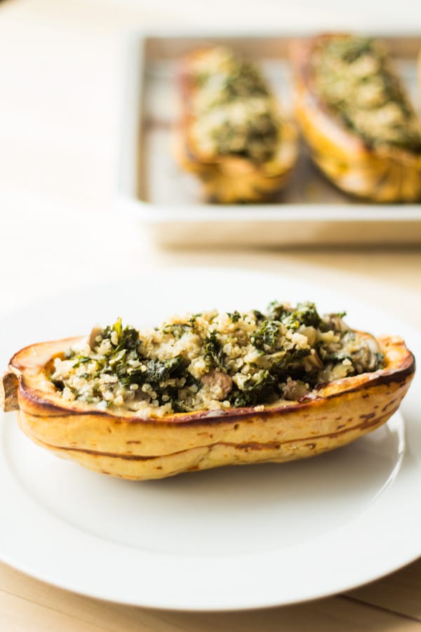 Kale Quinoa Stuffed Delicata Squash on a plate.