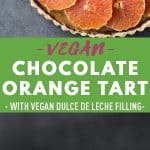 orange tart with title of the recipe layover for pinterest.