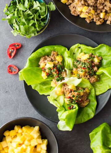Ground Pork Lettuce Wraps on a black plate