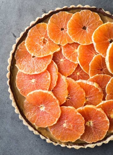 Chocolate Orange Tart Closeup.