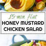 This Honey Mustard Chicken Salad is sooooo goood! Romaine, tomatoes, red onion, avocado, bocconcini and honey-mustard marinated chicken! OH EM GEEE!