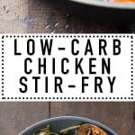 10 minutes for the most amazing Low-Carb Stir-Fry. Ground chicken, a rainbow of veggies, delicious asian flavors and a pan is all you need.