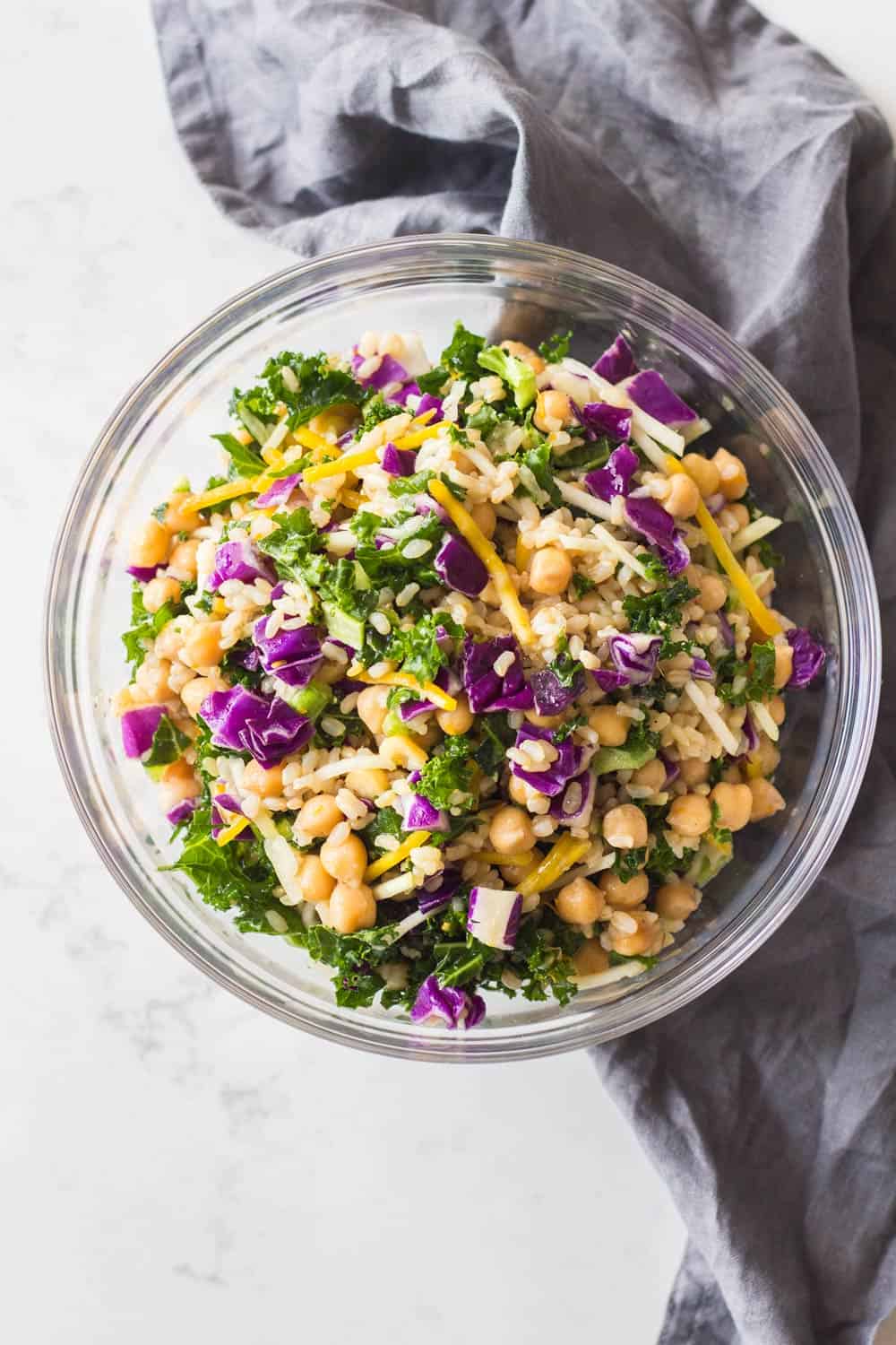 Brown Rice Salad with Beets and Kale in a bowl.