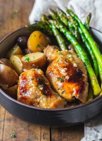 Slow-Cooker Lemon Chicken with potatoes and asparagus.