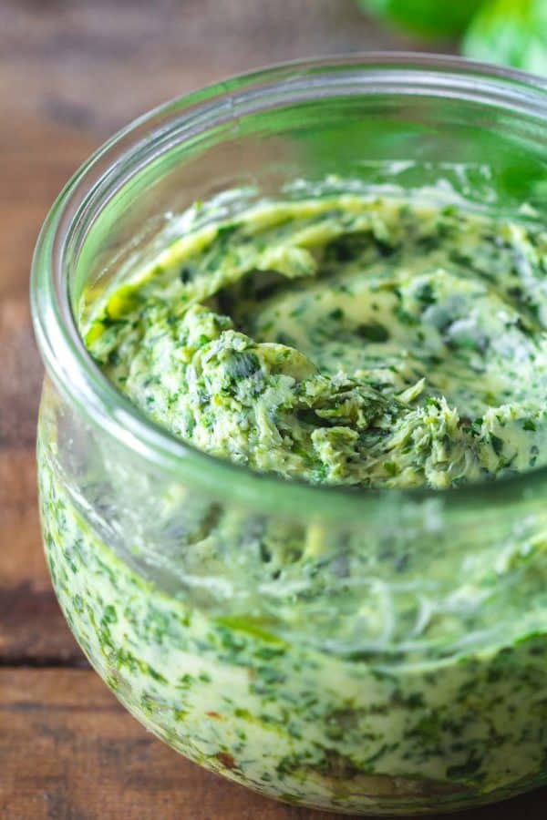 roasted garlic herb butter in a jar