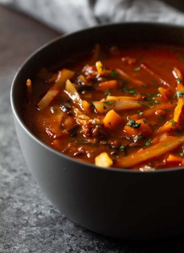 Closeup of texture of cabbage roll soup