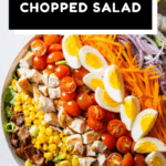 8-ingredient chopped salad in a large bowl with text overlay for Pinterest.
