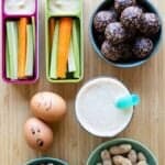 Snacks laid out on a kitchen counter with title reading: after school snacks.
