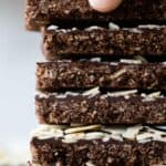6 Almond Granola Bars stacked one on top of the other.