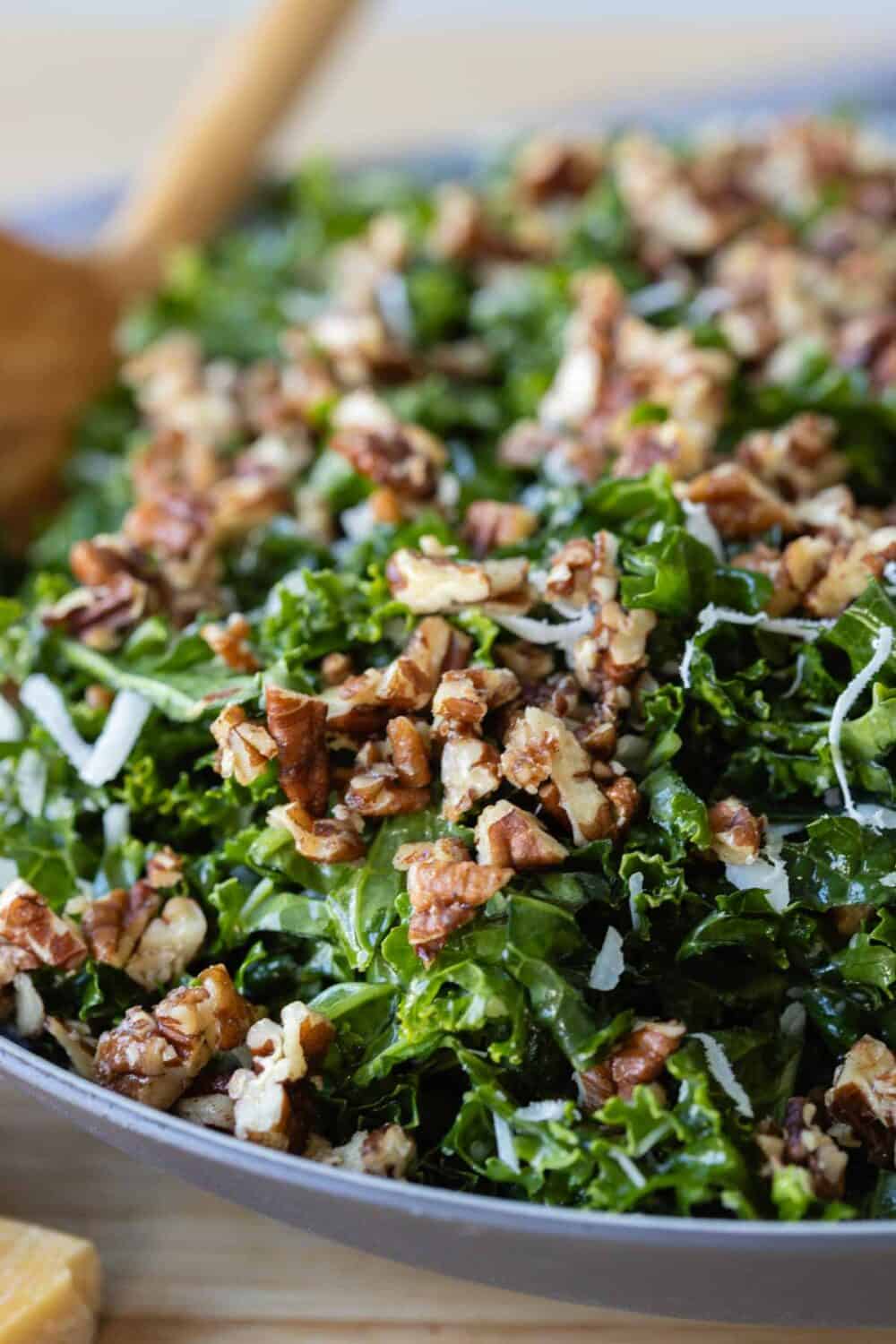Showing close-up texture of Kale Crunch Salad.